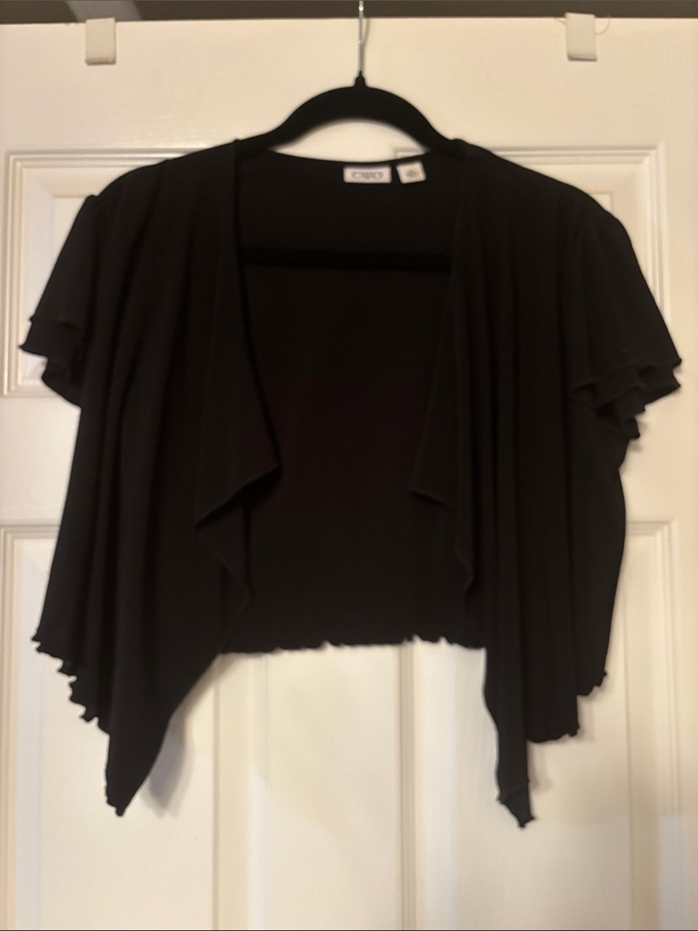 Cato Black Open-Front Short Sleeve Draped Shrug